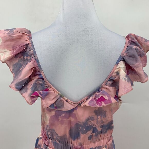Wildfox Blair Dress Women L Large Soft Abstract Watercolor Ruffled V Neck A Line - Picture 5 of 14